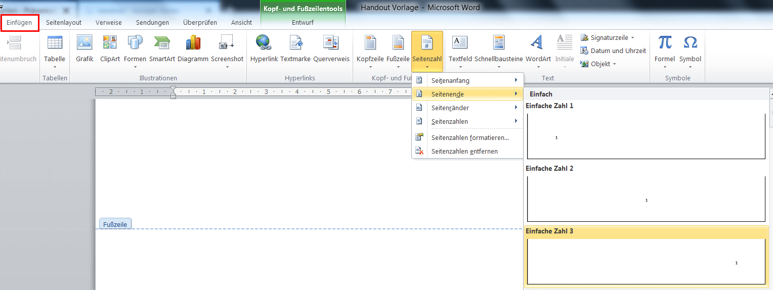 Seitenzahl bei Microsoft Word einfügen